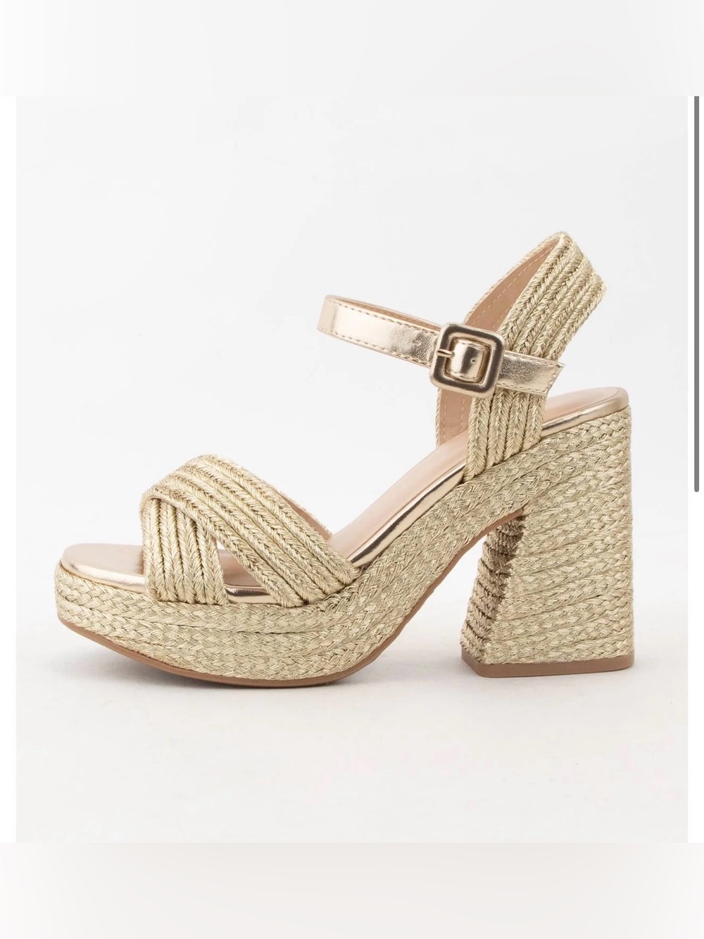 Gold Braided Platform Block Heel Sandals - Women